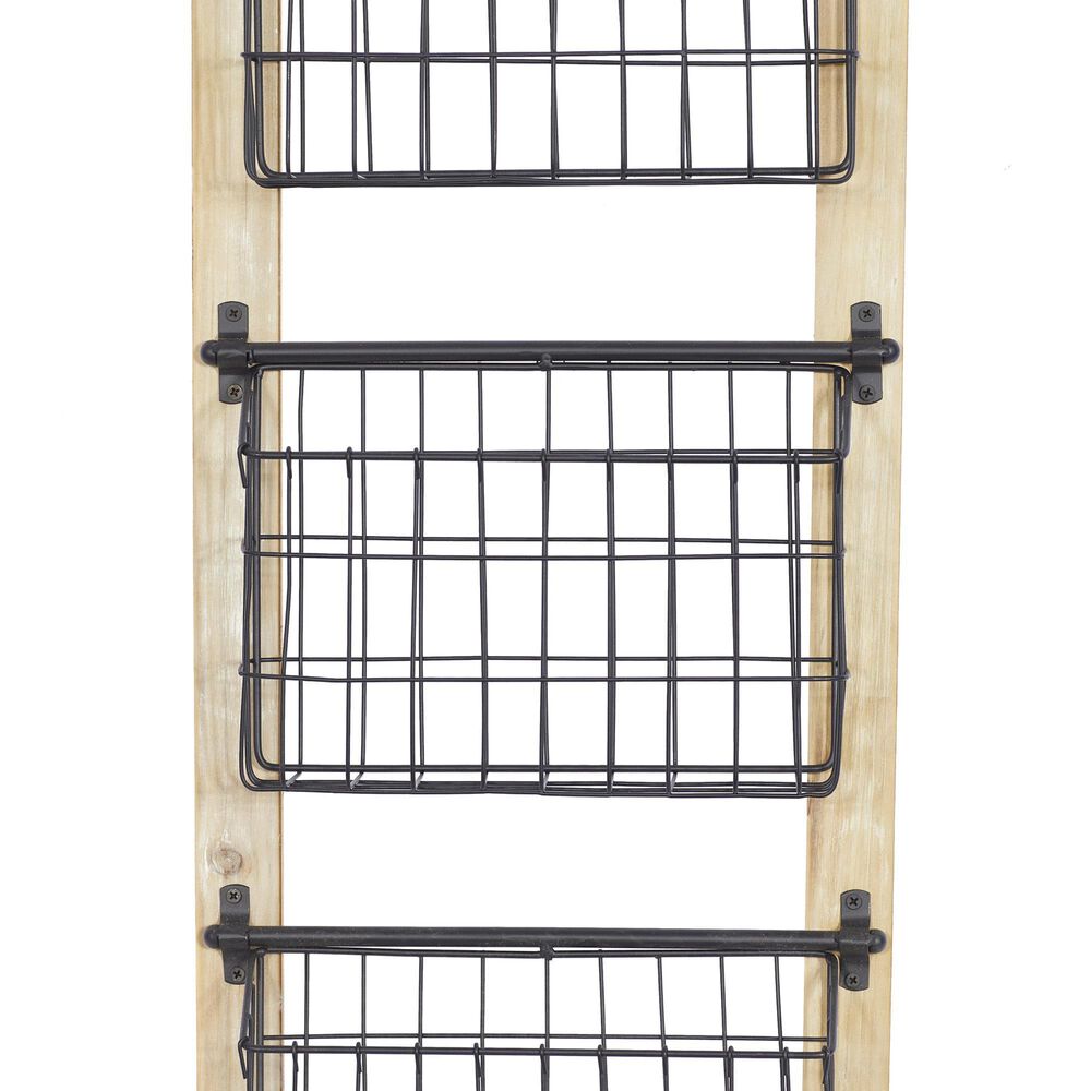 Maple and Jade 3-Slot Decorative Magazine Rack Holder with Suspended Baskets in Matte Black and Brown, , large