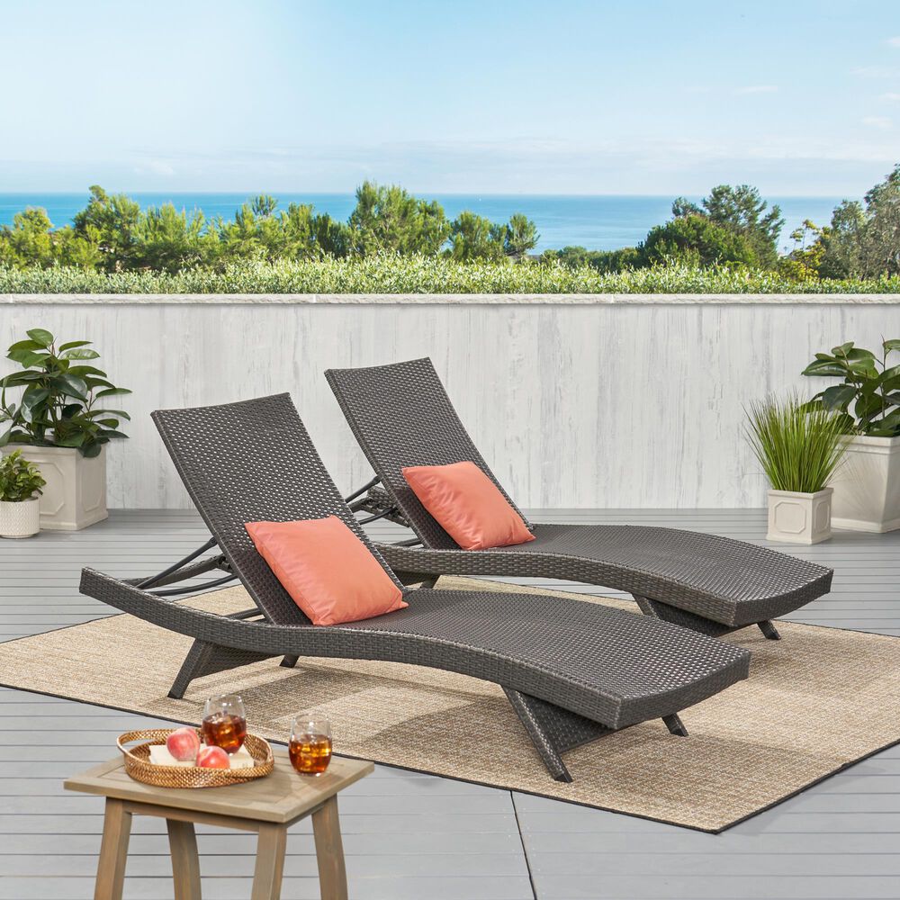 Hearth and Haven Salem PE Wicker Chaise Lounge in Grey &#40;Set of 2&#41;, , large