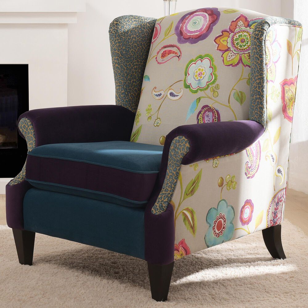 Jennifer Taylor Home Anya Arm Chair in Navy Blue, Purple, Red, Taupe and Green, , large
