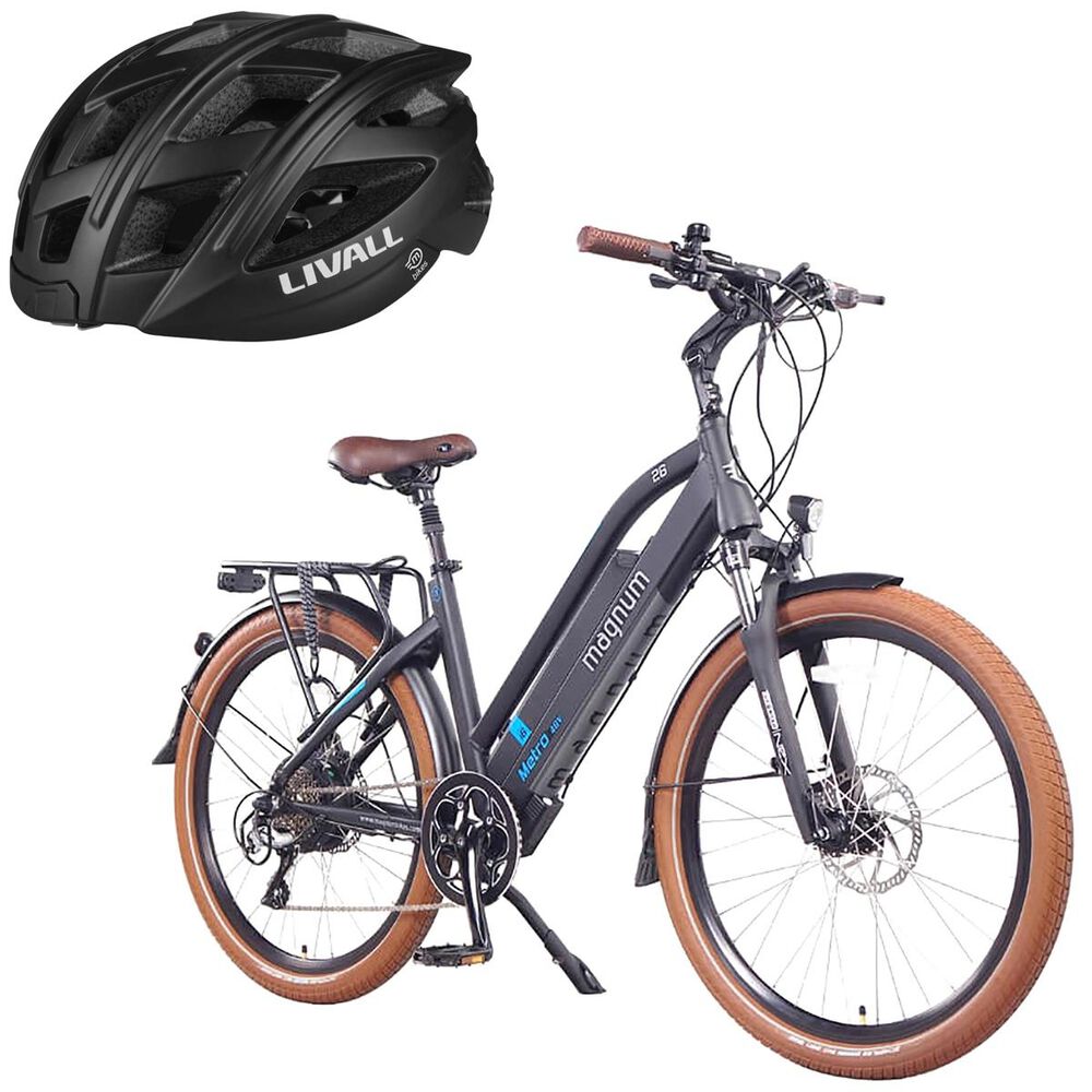Magnum Metro E-bike with (Free) Smart Bluetooth Bicycle Helmet in Black, , large