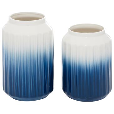 Maple and Jade 11" Coastal Vase in Royal Blue and White (Set of 2), , large