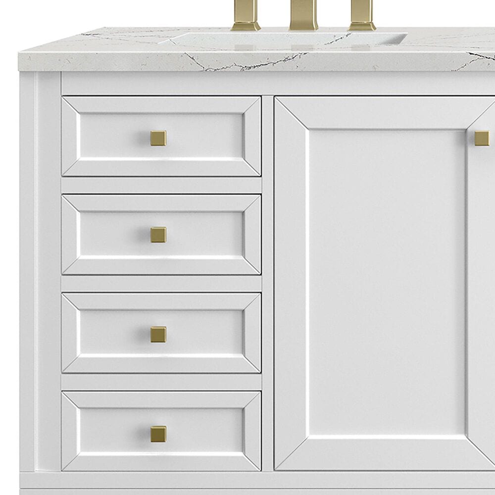James Martin Vanities Chicago 60&quot; Double Bathroom Vanity in Glossy White with 3 cm Ethereal Noctis Quartz Top and Rectangular Sinks, , large