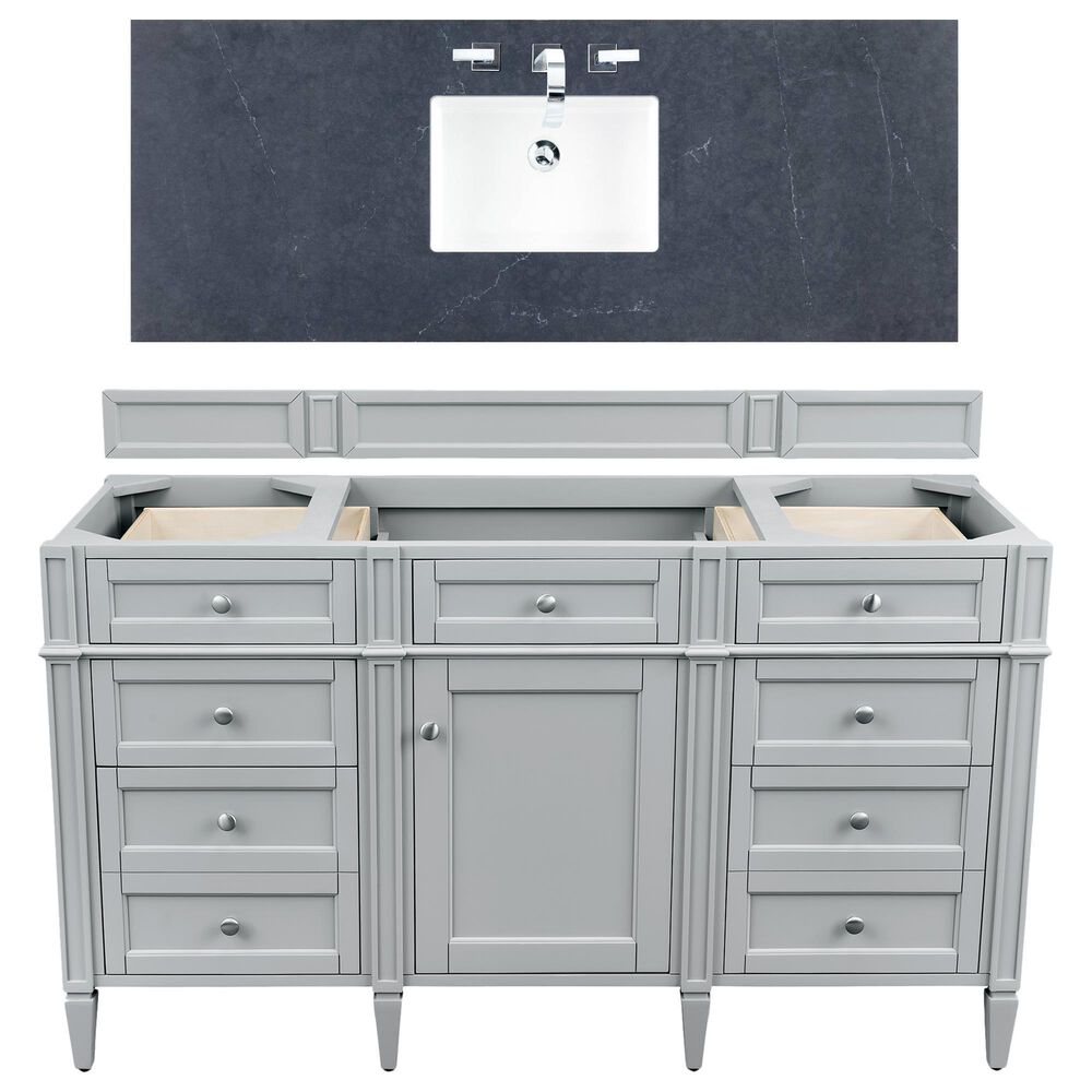 James Martin Vanities Brittany 60" Single Bathroom Vanity in Urban Gray with 3 cm Charcoal Soapstone Quartz Top and Rectangle Sink, , large