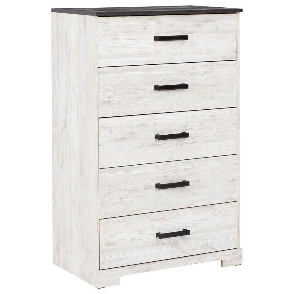 Ashley Shawburn 5-Drawer Chest in Whitewash and Charcoal Gray, , large