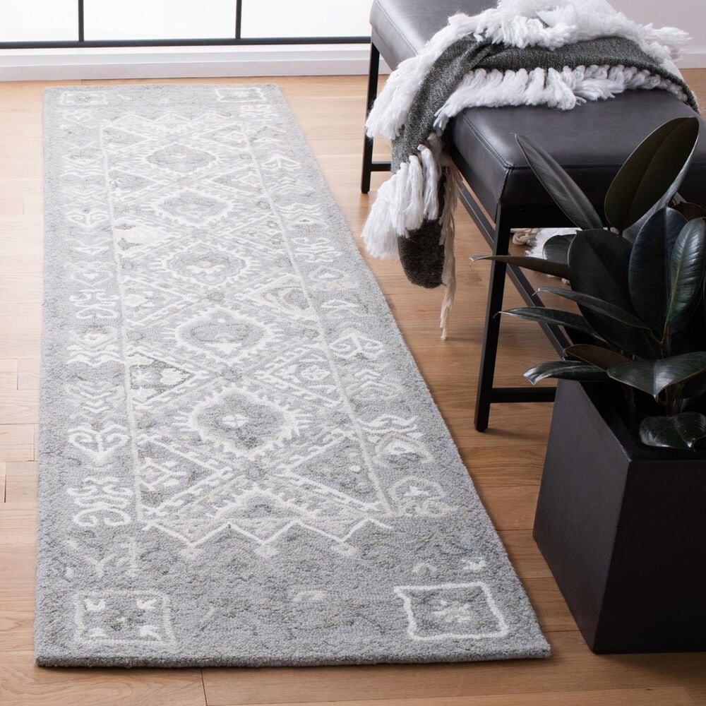 Safavieh Micro-Loop Southwestern 2&#39;3&quot; x 9&#39; Ivory and Grey Runner, , large
