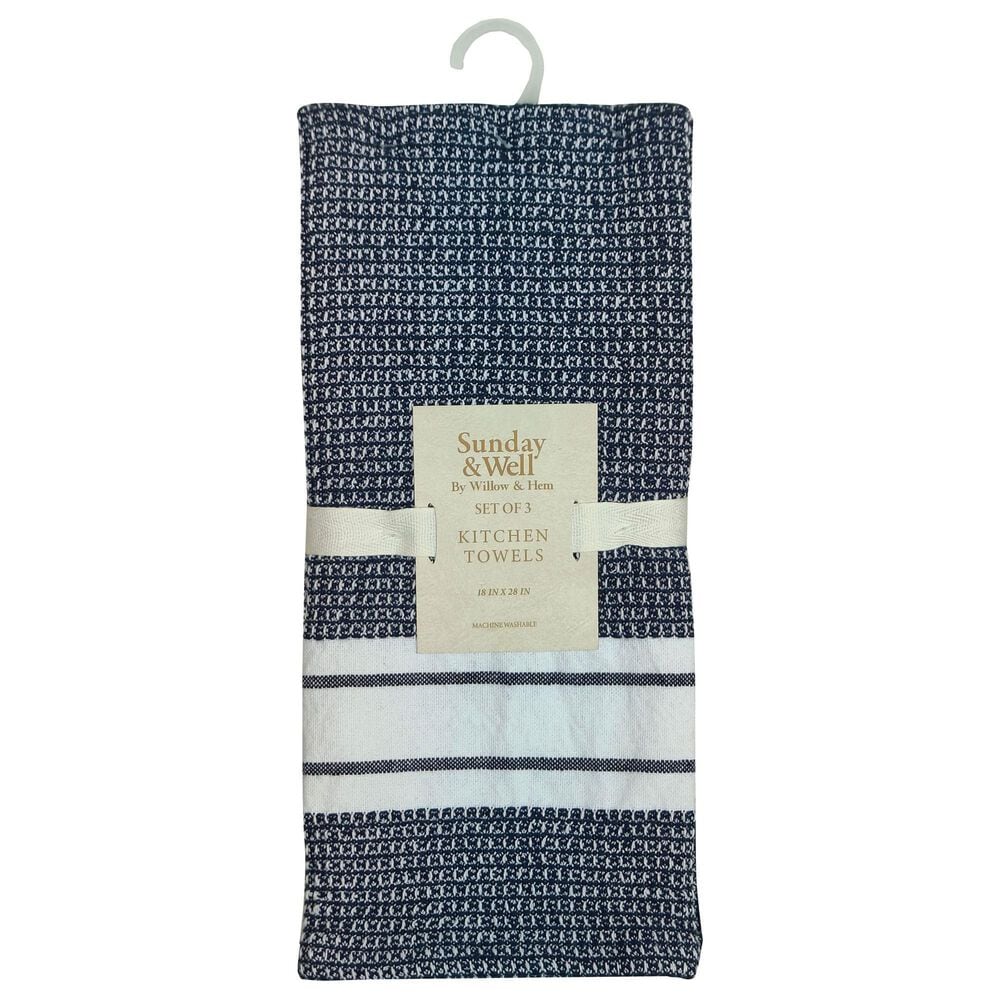 Willow &amp; Hem Verona Kitchen Towel in Navy (Set of 3), , large