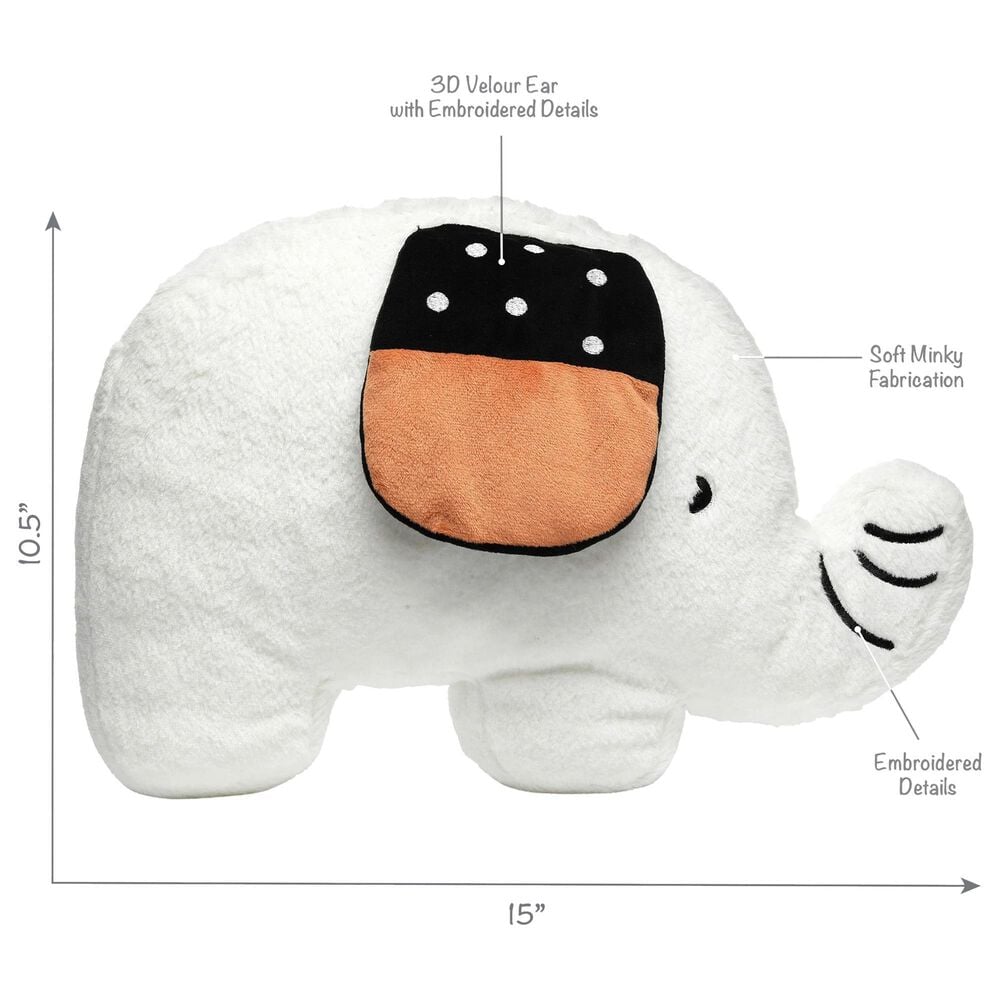 Lambs and Ivy Patchwork Jungle Pillow Elephant Stuffed Animal Toy in White, , large