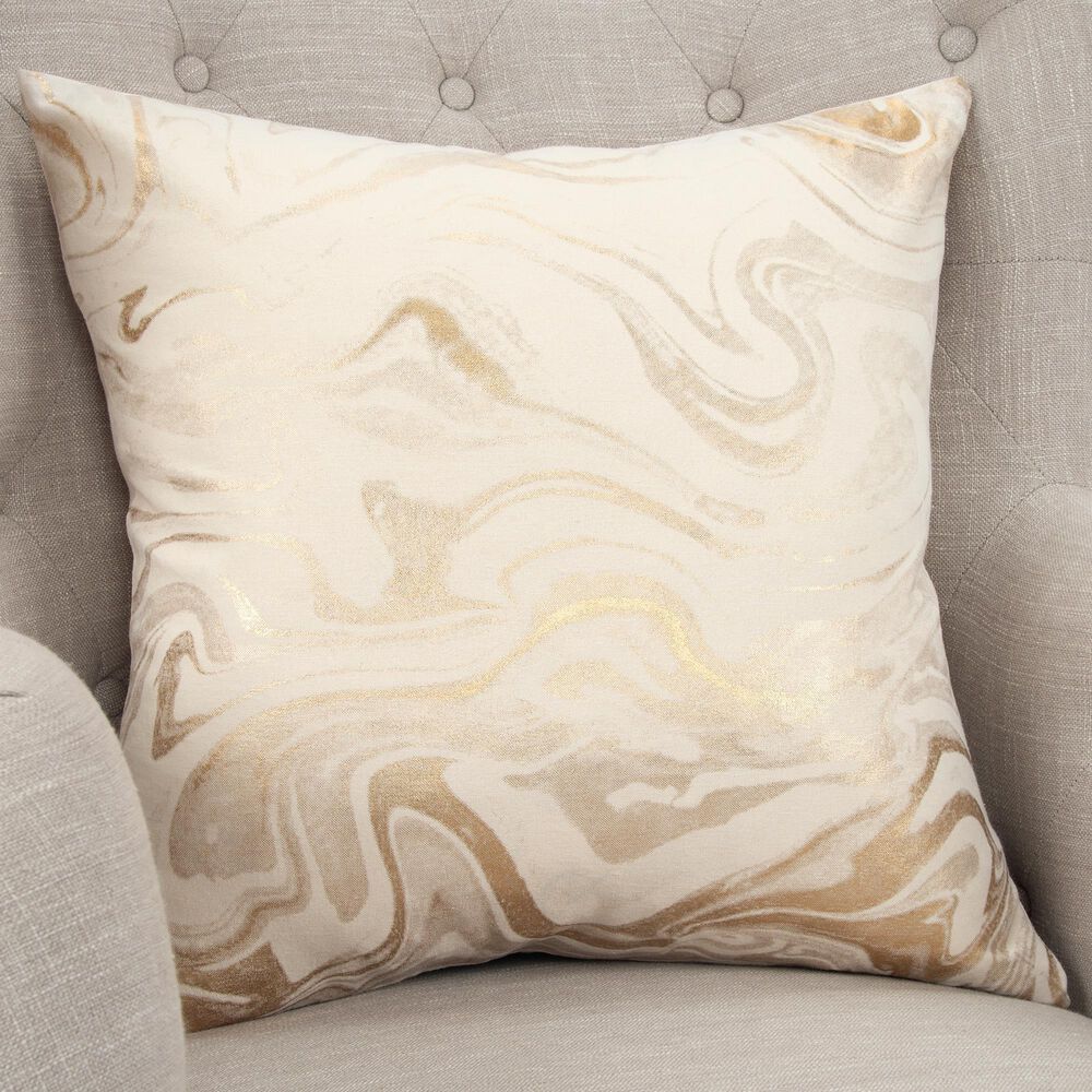 Rizzy Home Abstract 20&quot; Down Filled Pillow in Ivory/Gold, , large