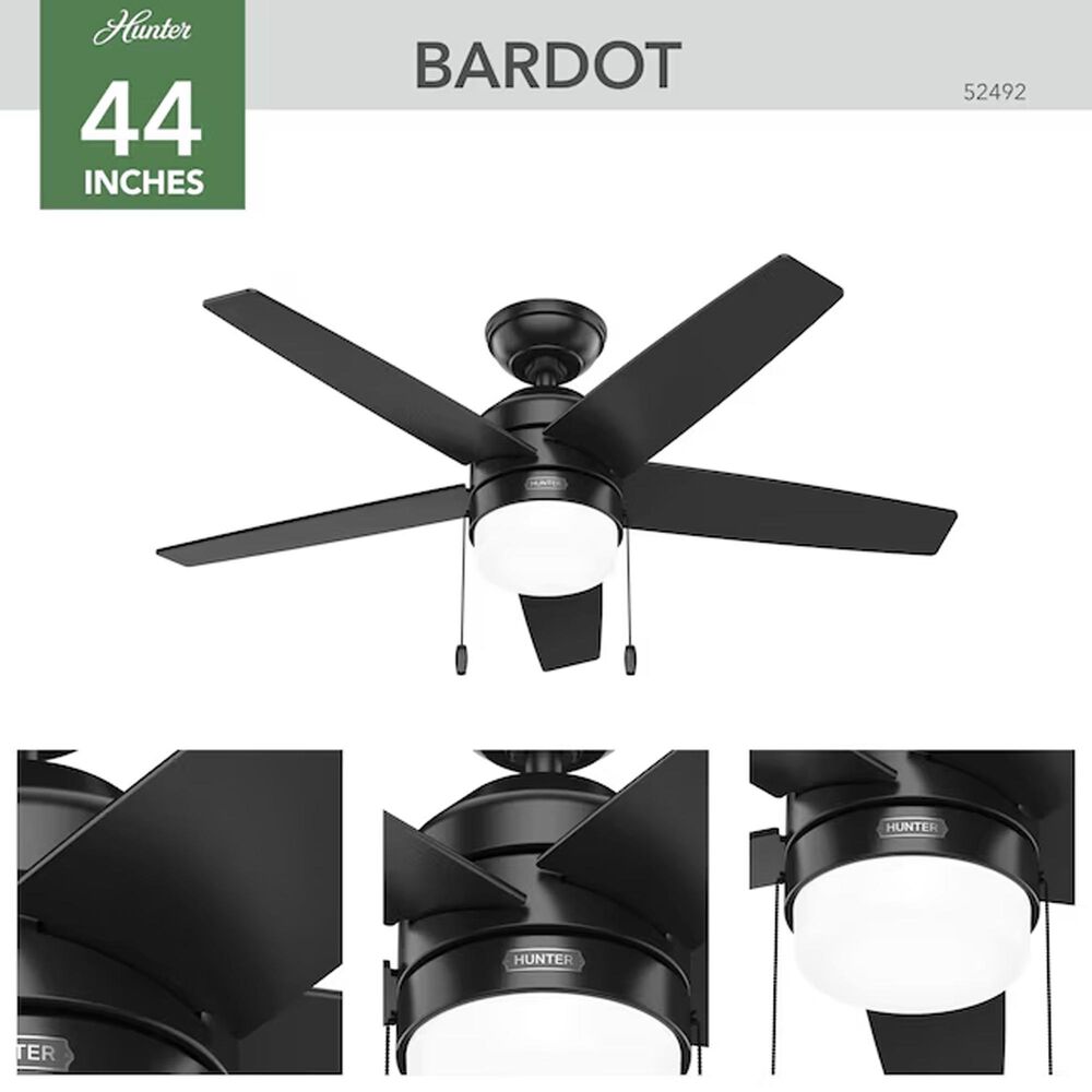 Hunter Bardot 44&quot; LED Indoor Ceiling Fan with Light in Matte Black, , large