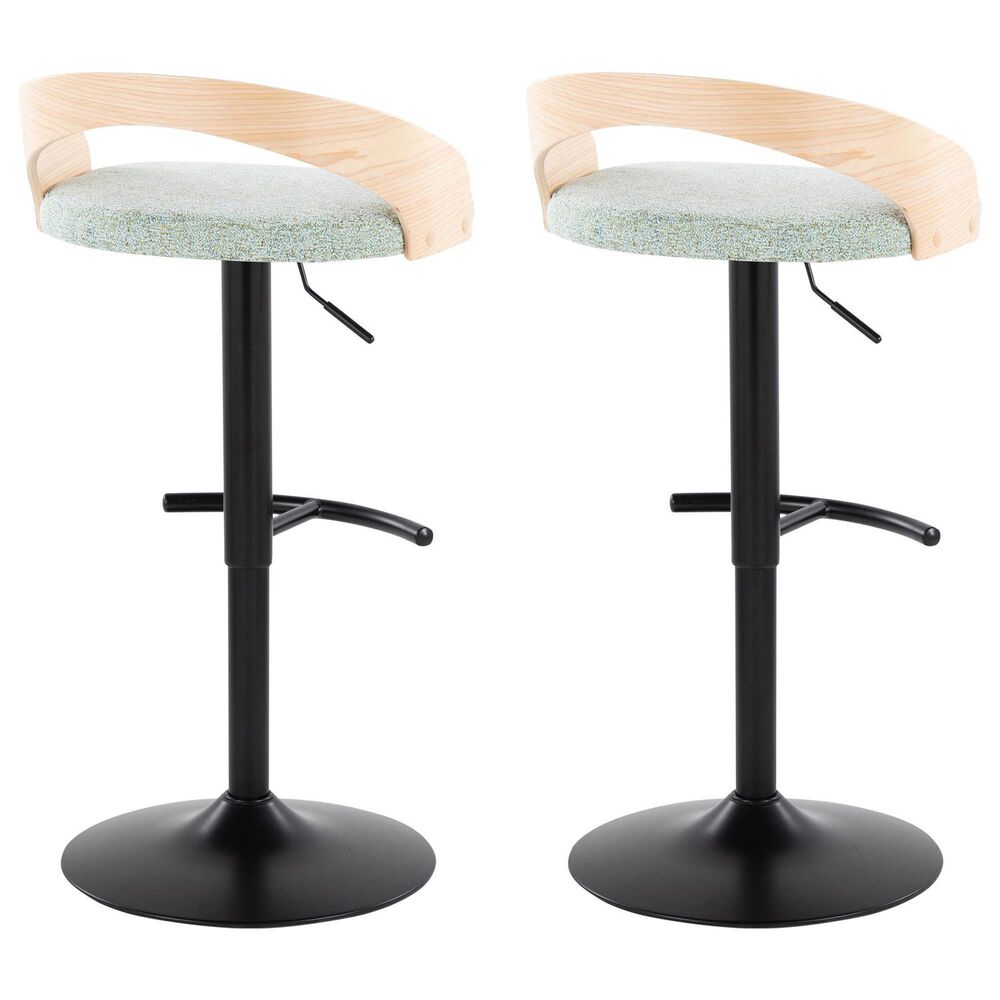 LumiSource Grotto Swivel Barstool with Light Green Fabric Upholstery in Black and Natural (Set of 2), , large