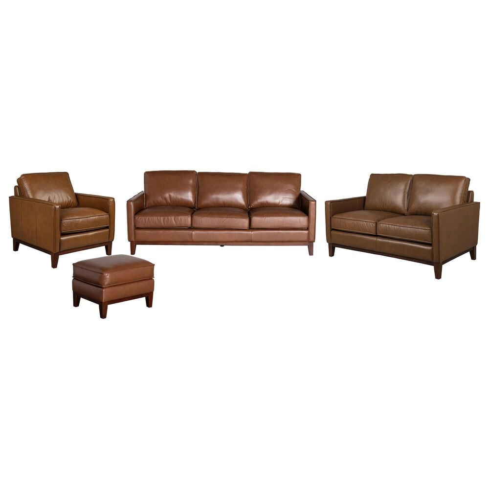Italiano Furniture Weston 4-Piece Stationary Leather Living Room Set in Highland Brown, , large
