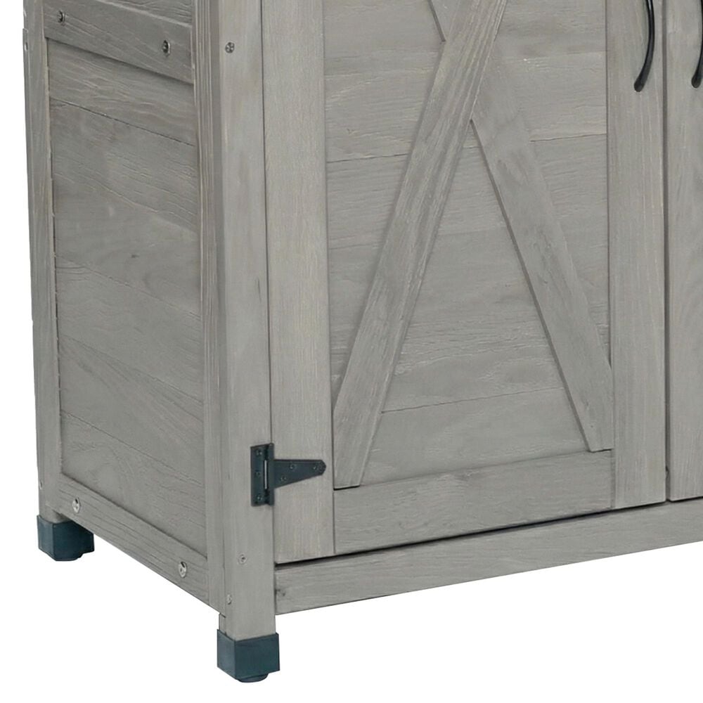Hearth and Haven Outdoor Wooden Storage Cabinet with Metal Top and Adjustable Protective Footpad in Gray, , large