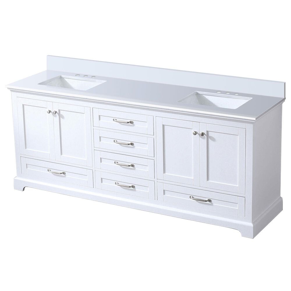 Lexora Home Dukes 80" Double Bathroom Vanity in White with 2 cm White Quartz Top and Rectangular Sinks, , large