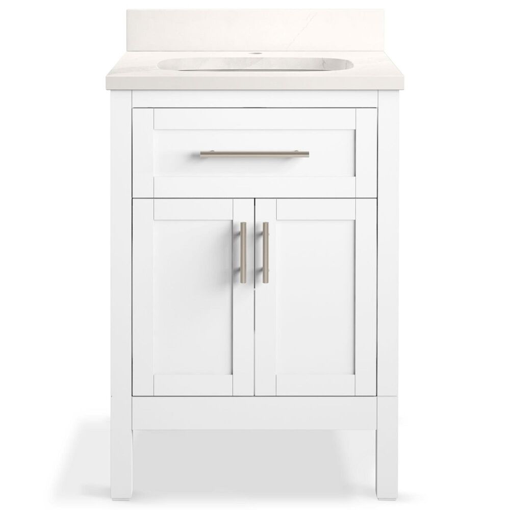 Kohler Hadron 24" Single Bathroom Vanity in White with 3 cm Bianco Bella Quartz Top and Oval Sink, , large