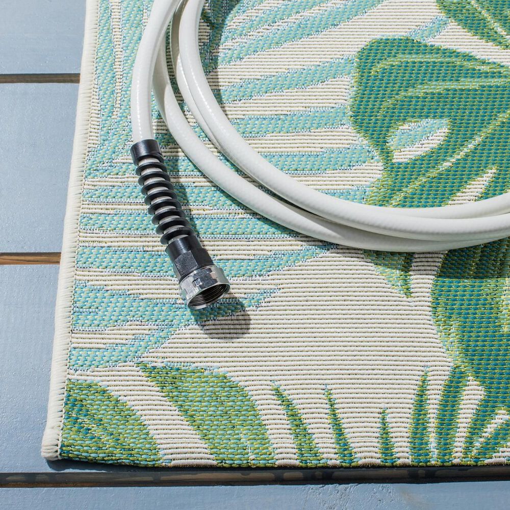 Safavieh Barbados Tropical Botanical BAR592 3&#39;3&quot; x 5&#39; Green and Teal Indoor/Outdoor Area Rug, , large