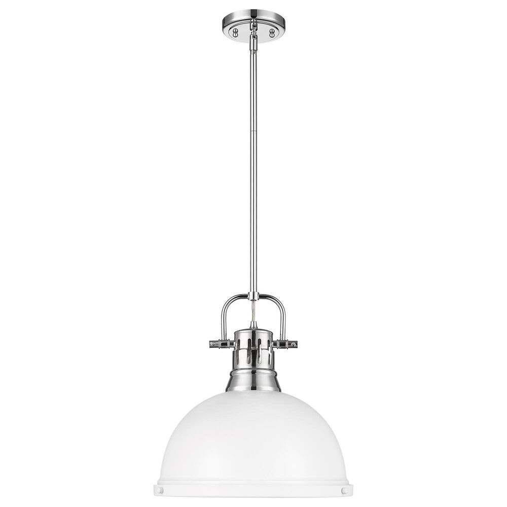 Golden Lighting Duncan 1-Light Pendant with Rod and Matte White Shade in Chrome, , large
