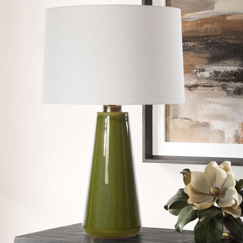 Uttermost Kelley Table Lamp in Moss Green and Antiqued Brass, , large