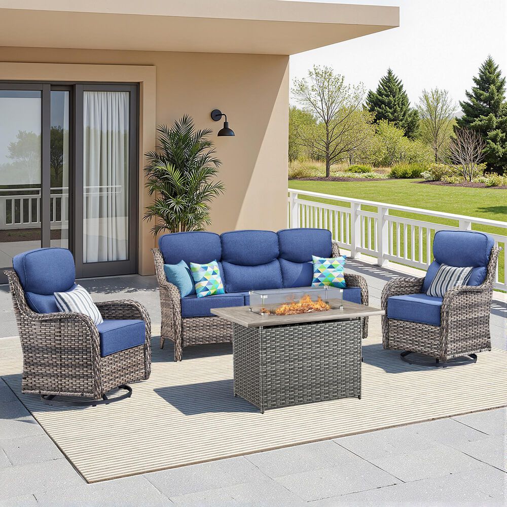 Sunwell Garden 4-Piece Firepit Set in Navy, , large