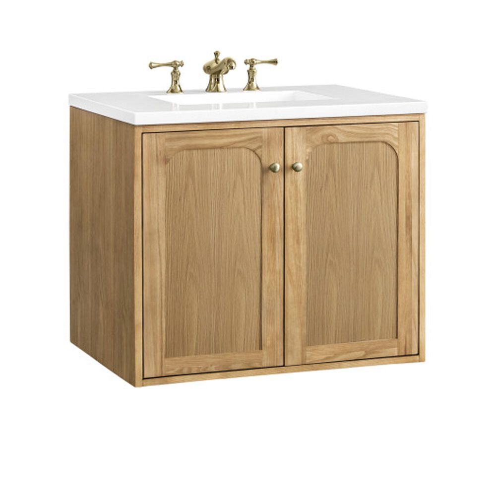 James Martin Vanities Laurent 30&quot; Single Bathroom Vanity in Light Natural Oak with 3 cm White Zeus Quartz Top and Rectangular Sink, , large