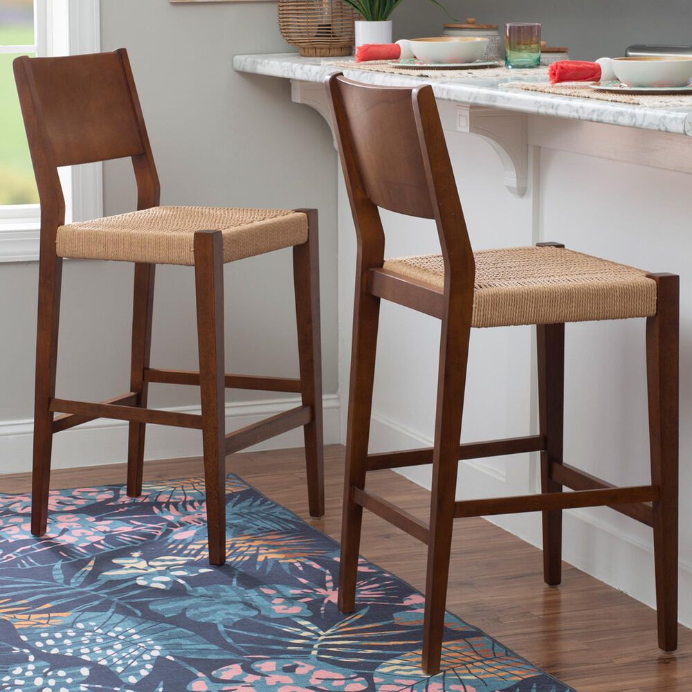 Linon Home Decor Cadence Bar Stool in Brown and Natural (Set of 2), , large