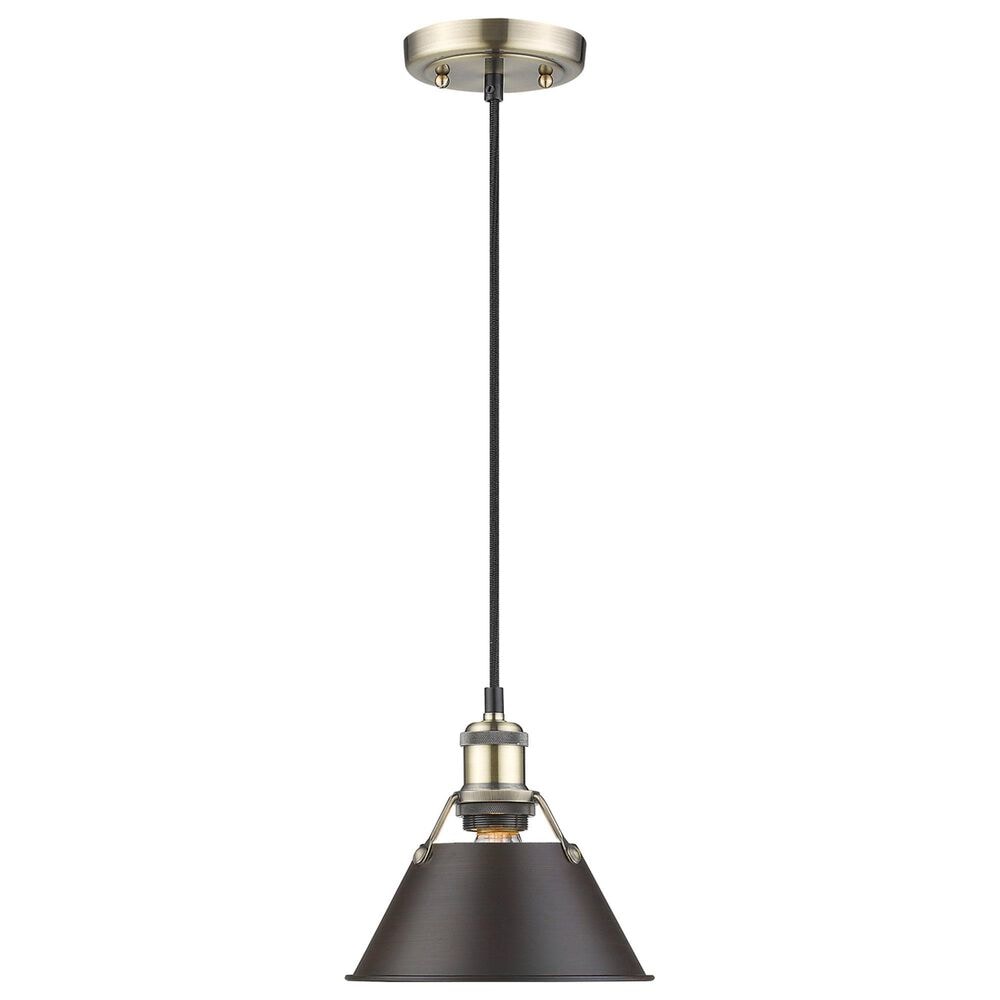Golden Lighting Orwell 1-Light Small Pendant with Rubbed Bronze Shade in Aged Brass, , large