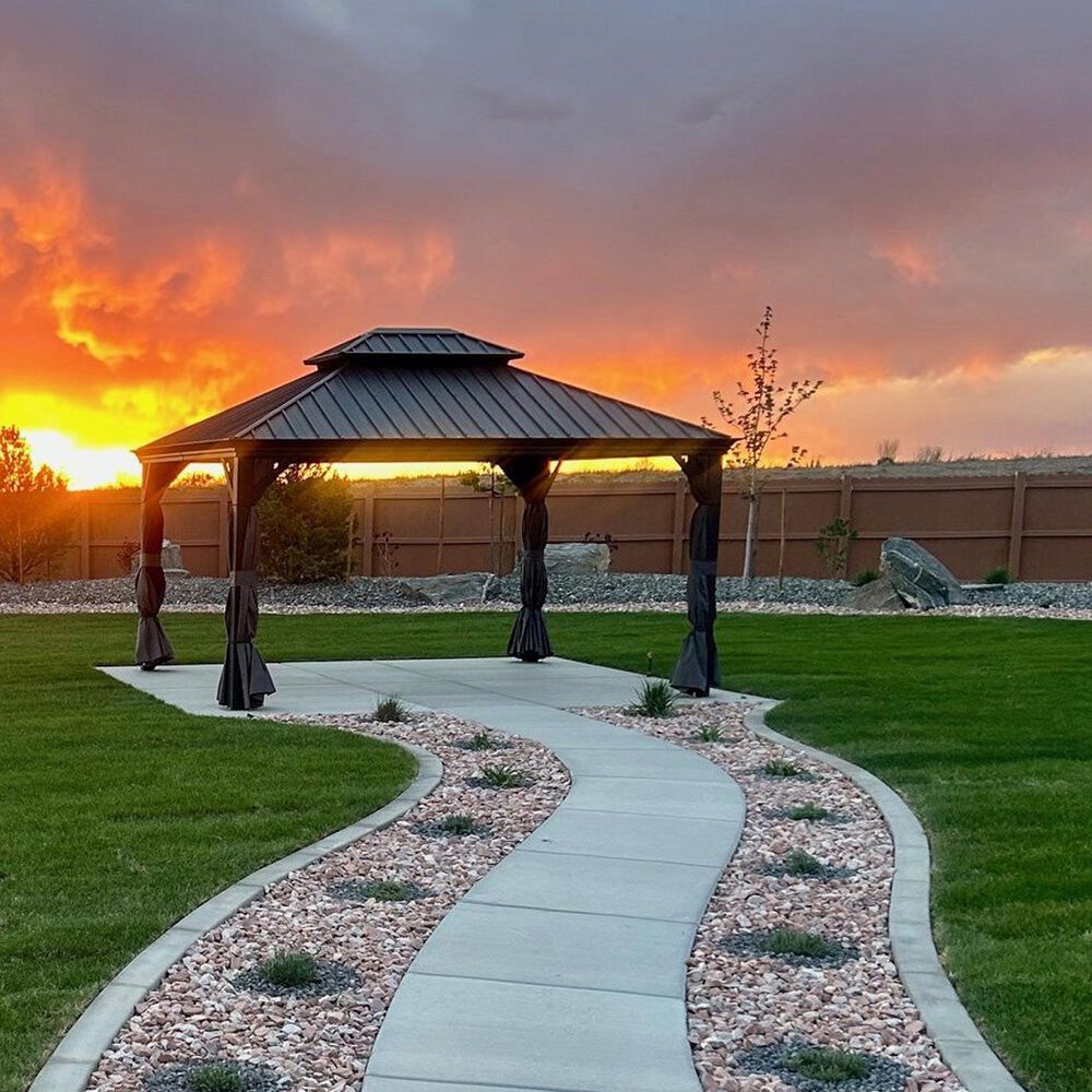 HOMLUX 14-ft x 12-ft Aluminum Permanent Outdoor Gazebo Gray Gazebo with Hardtop Roof (Screen Included), , large