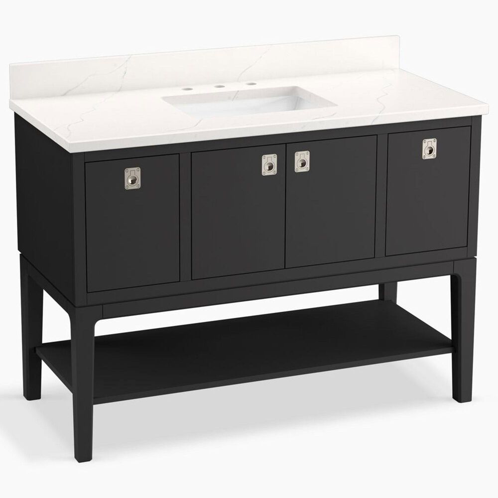 Kohler Seagrove 48" Single Bathroom Vanity in Ferrous Grey with 3 cm White Quartz Top and Rectangular Sink, , large