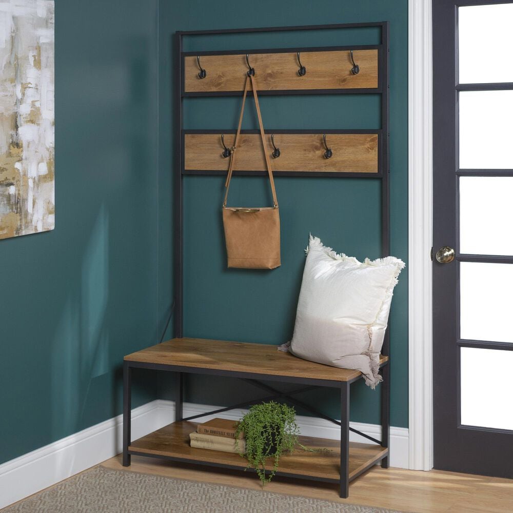 Walker Edison 72&quot; Metal and Wood Hall Tree in Barnwood, , large