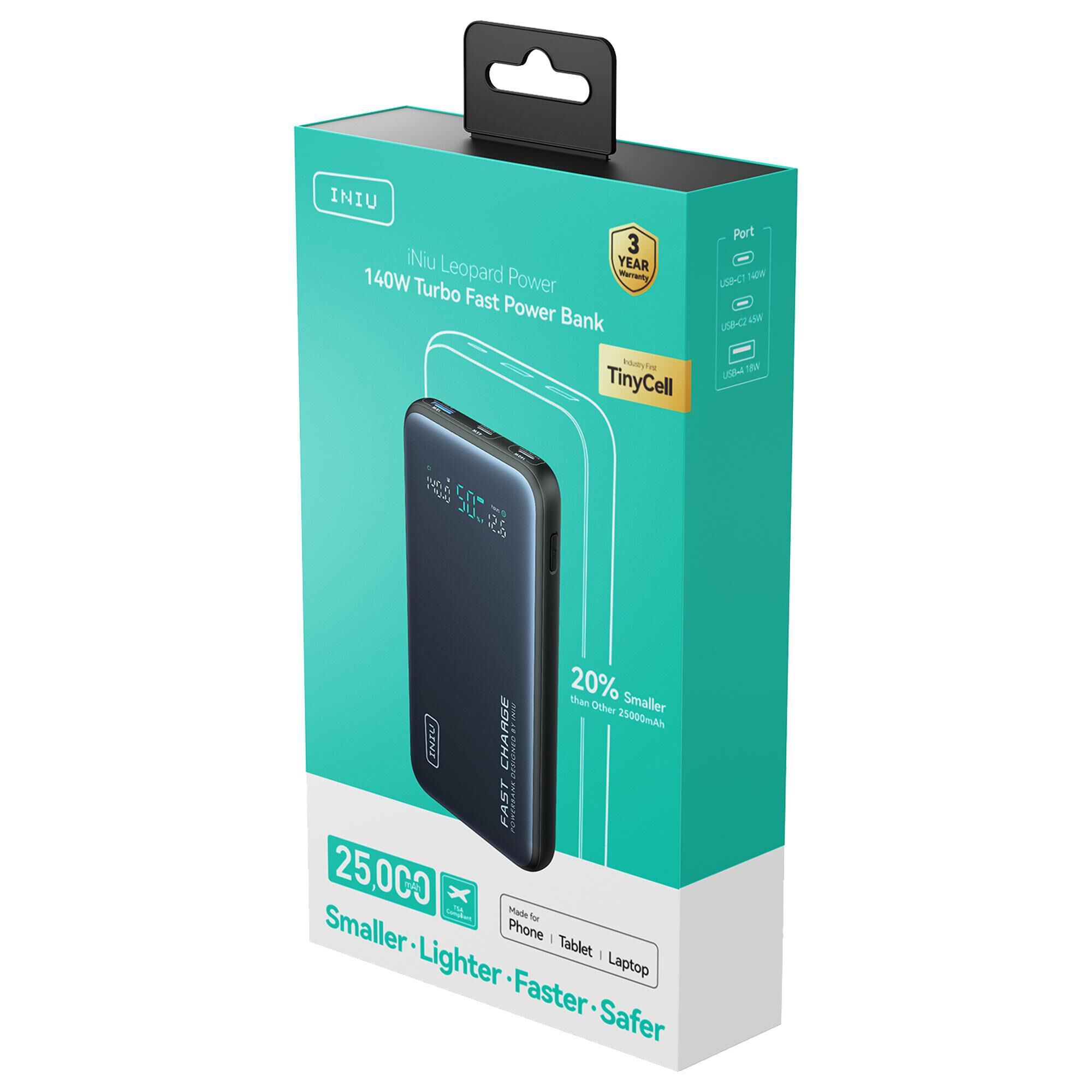 INUI Leopard Power 25000mAh 140W Fast Charging Power Bank in Black