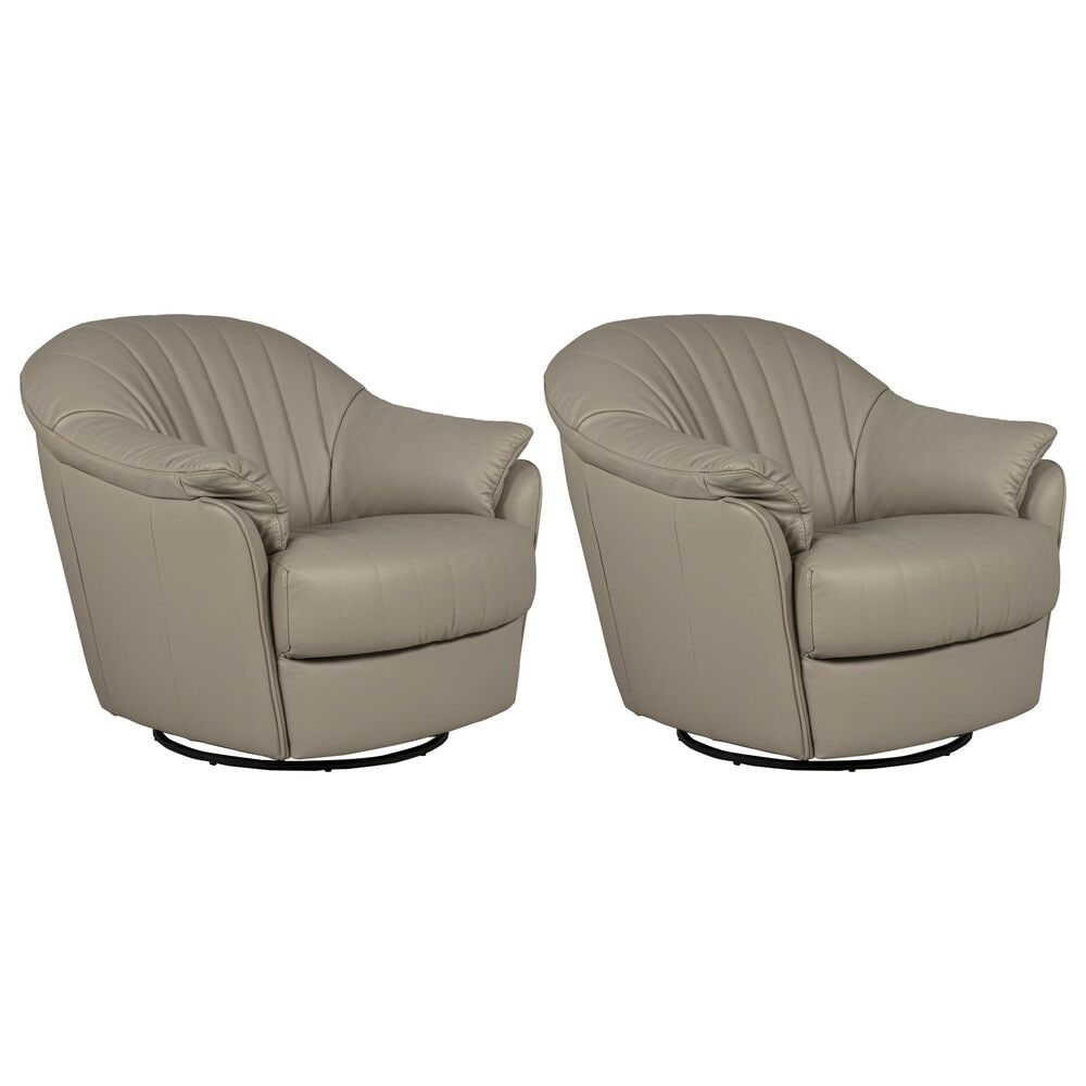 Natuzzi Editions Gratitudine Leather Swivel Rocker Chair in Greige (Set of 2), , large