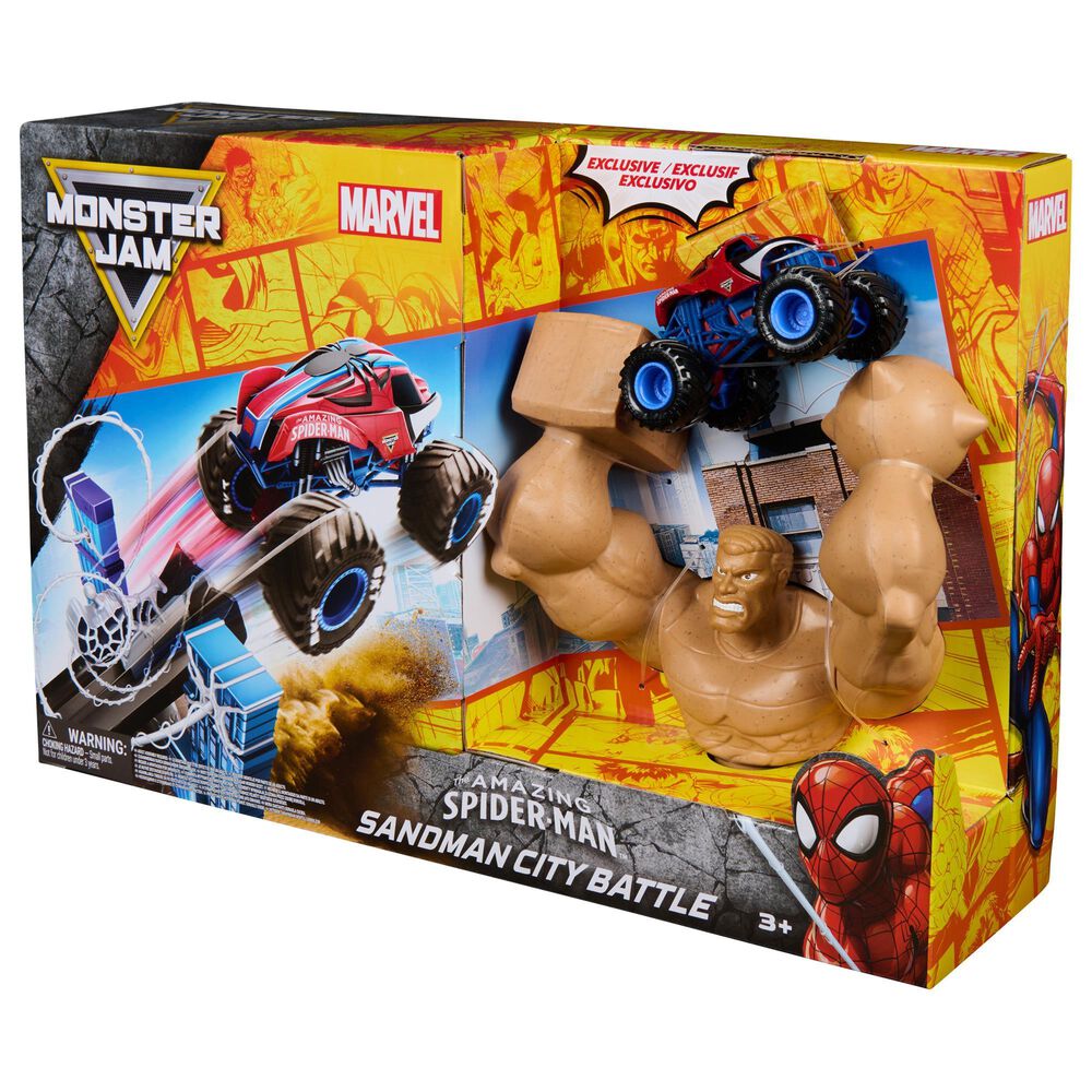 Monster Jam 1:64 Spider-Man Sandman City Battle Playset, , large