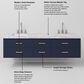 Lexora Home Castor 72" Double Bathroom Vanity in Blue with 2 cm White Carrara Marble Top and Rectangular Sinks, , large