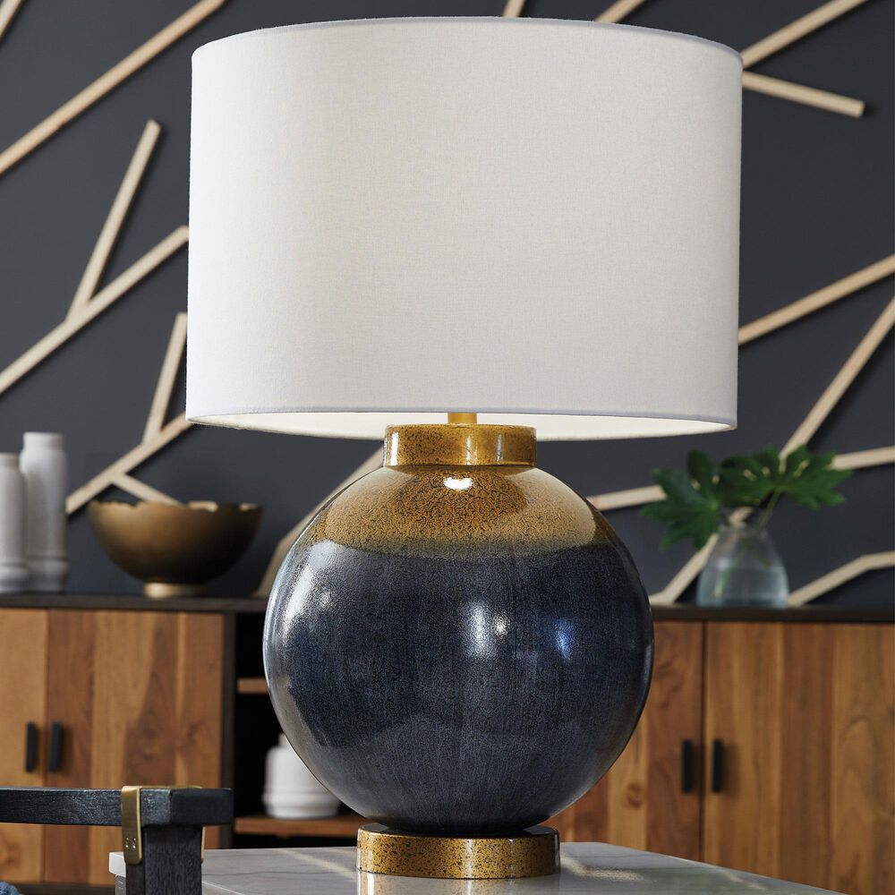 Ashley Adara Metal Table Lamp in Blue and Gold, , large