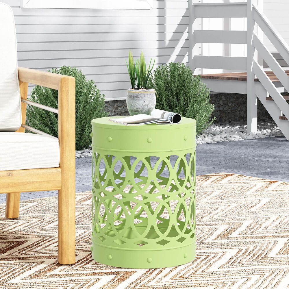 Hearth and Haven Outdoor Side Table with Overlapping Circle Design in Green, , large