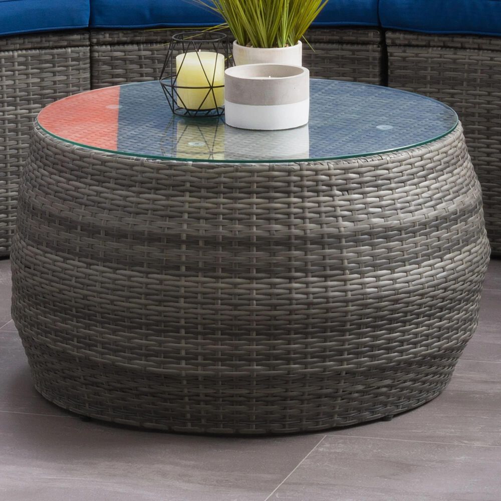 CorLiving Parksville Patio Round Coffee Table in Blended Grey, , large