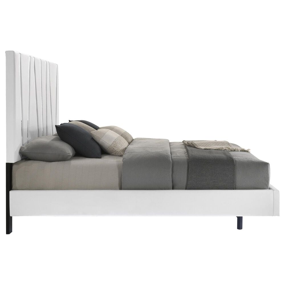 New Heritage Europa Queen Upholstered Panel Bed with Lighting in White, , large