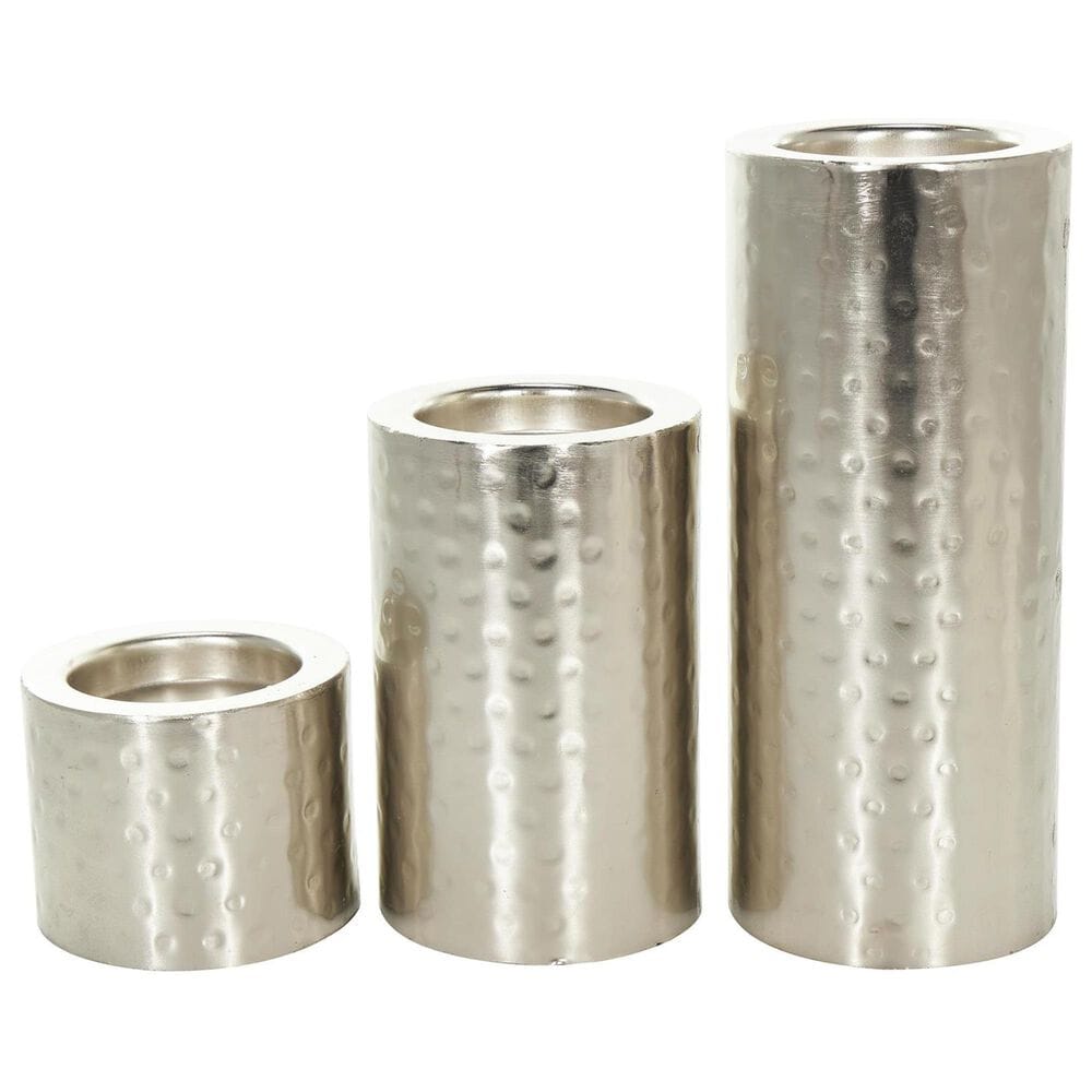 Maple and Jade Handmade Pillar Candle Holder in Silver (Set of 3), , large