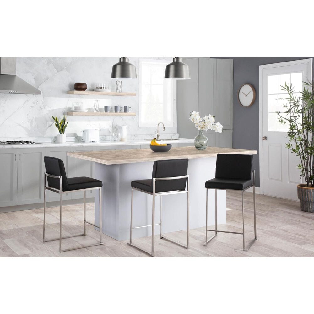 Lumisource Fuji High Back Counter Stool with Black Faux Leather Cushion in Stainless Steel &#40;Set of 2&#41;, , large