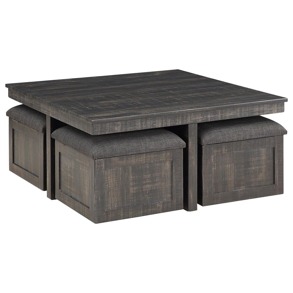 HOMLUX 5-Piece 38" Coffee Table Set with 4 Nested Storage Stools in Gray Oak, , large