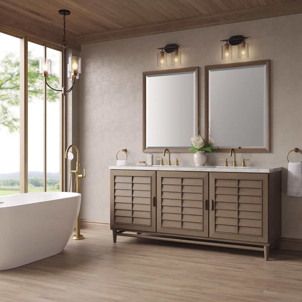 James Martin Vanities Portland 72&quot; Double Bathroom Vanity in Whitewashed Walnut with 3 cm Victorian Silver Quartz Top and Rectangular Sinks, , large