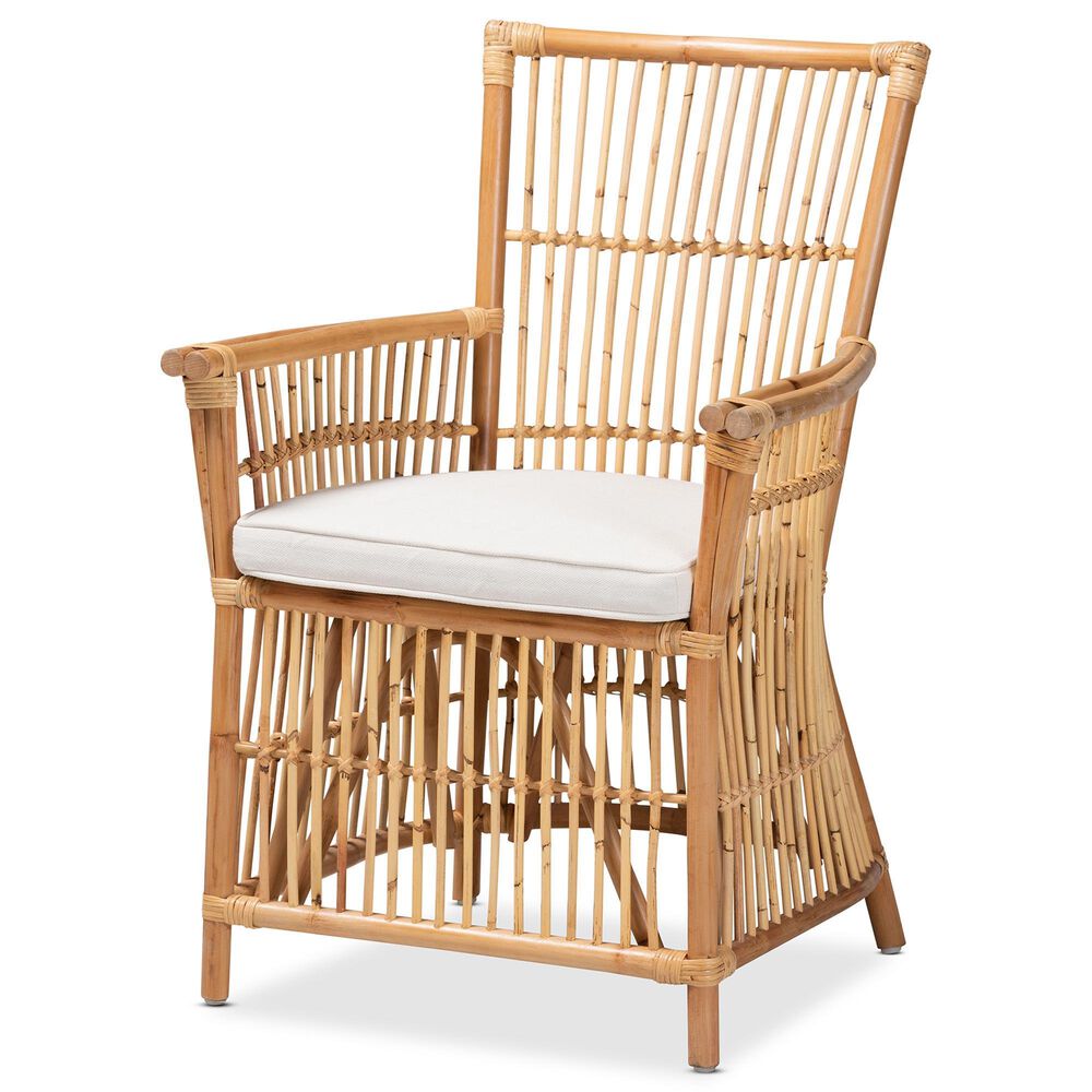 Baxton Studio Rose Rattan Arm Chair in White, , large