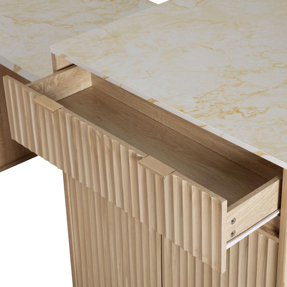 HOMLUX 83" Fluted Kitchen Island in Natural, , large