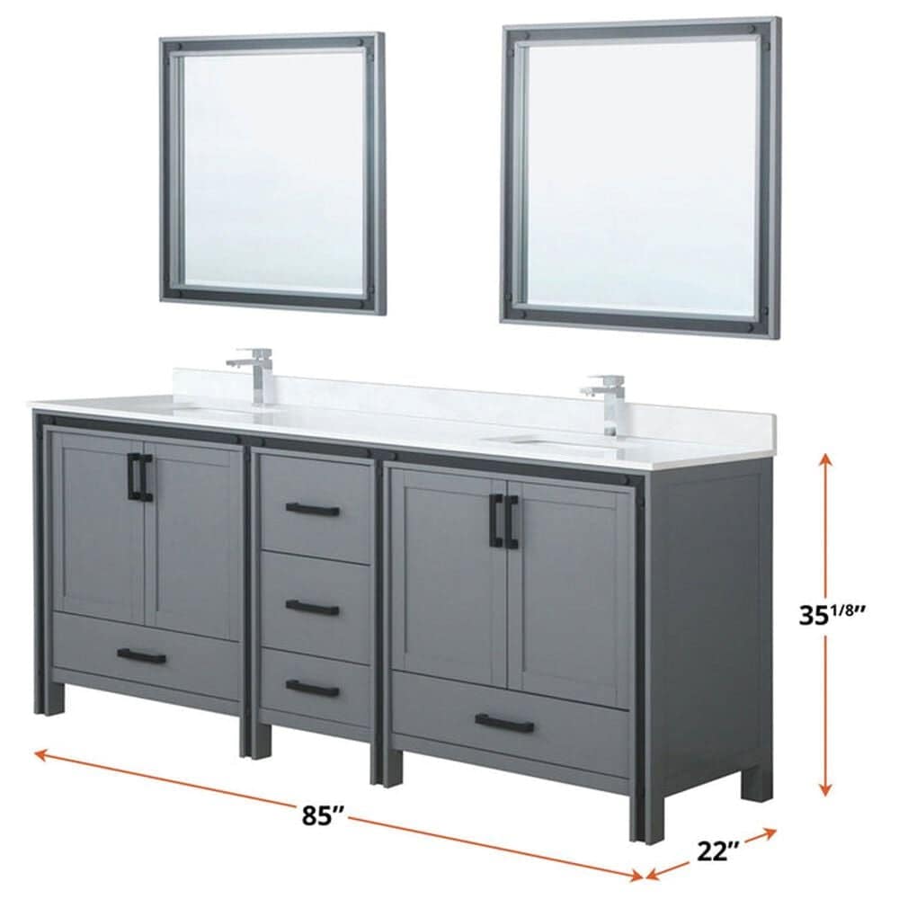 Lexora Home Ziva 84&quot; Double Bathroom Vanity in Rustic Barnwood with 2 cm White Quartz Top and Rectangular Sinks, , large