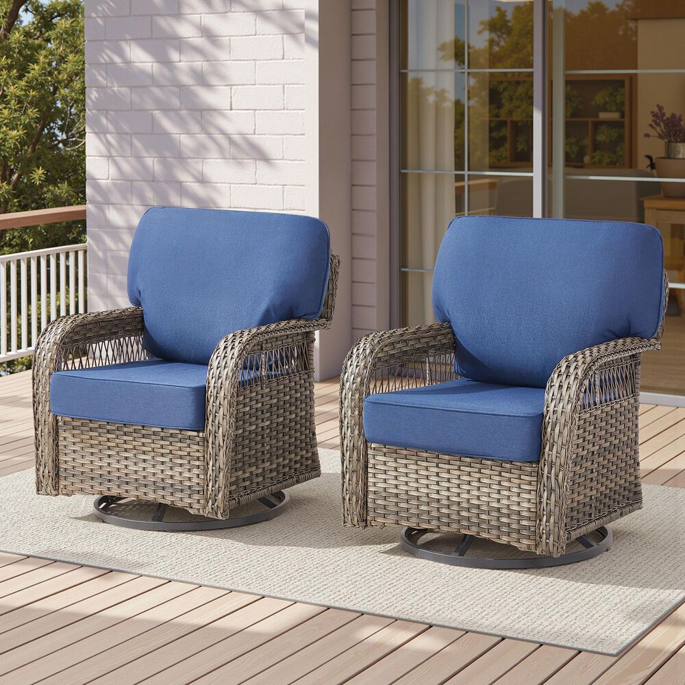 Hearth and Haven Outdoor Swivel Glider Chair with Blue Cushion in Gray (Set of 2), , large