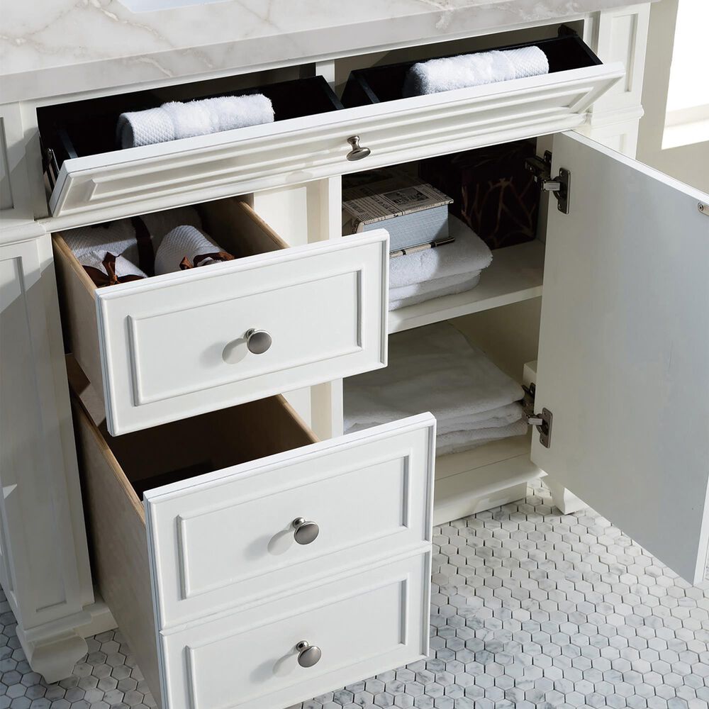 James Martin Vanities Bristol 36" Single Bathroom Vanity in Bright White with 3 cm Victorian Silver Quartz Top and Rectangular Sink, , large