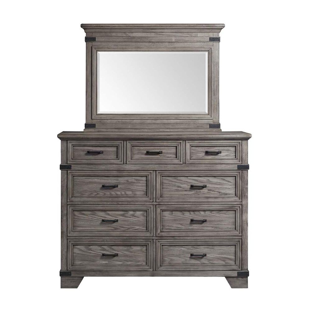 Hawthorne Furniture Forge 9-Drawer Dresser and Mirror in Wire Brushed Steel Gray, , large