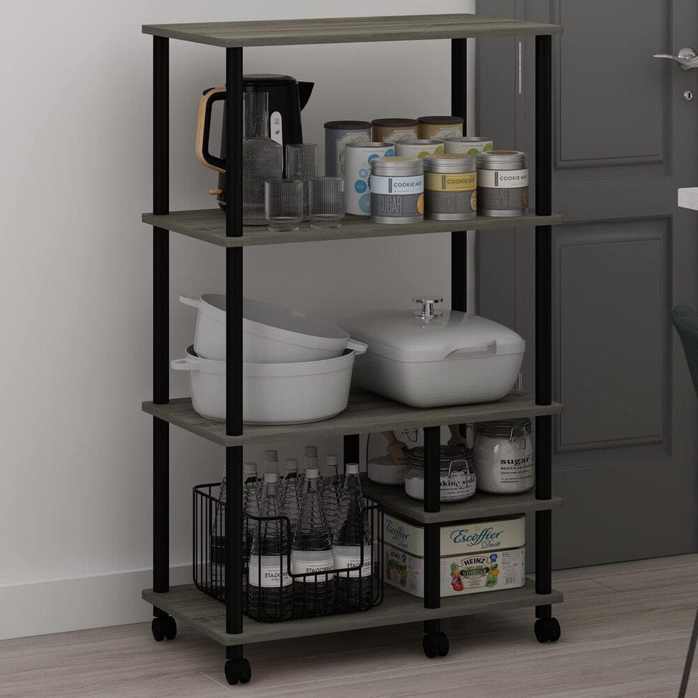 HOMLUX Turn-N-Tube 4-Tier Kitchen Storage Cart in French Oak Grey and Black, , large