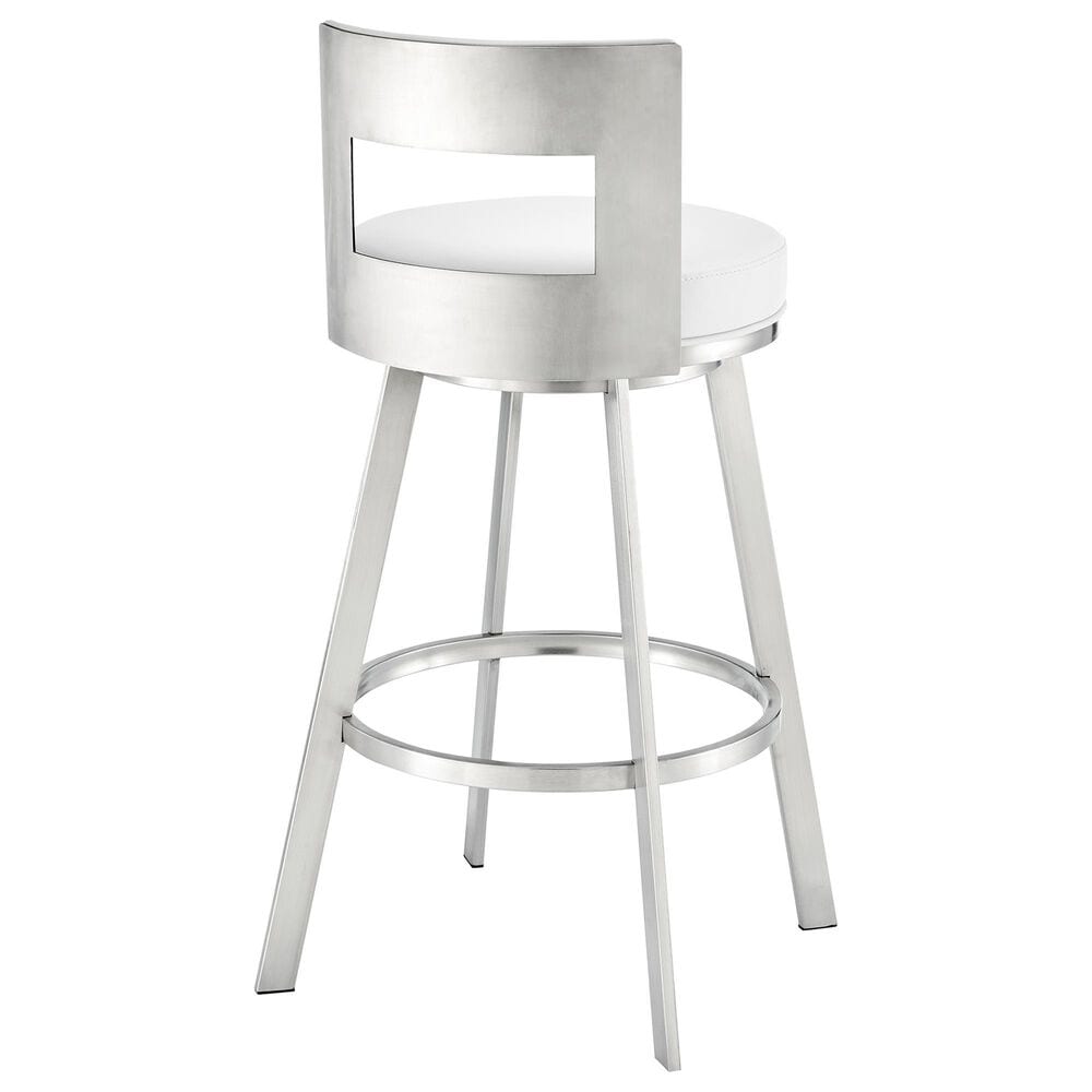 Blue River Flynn 30&quot; Swivel Bar Stool with White Cushion in Brushed Stainless Steel, , large