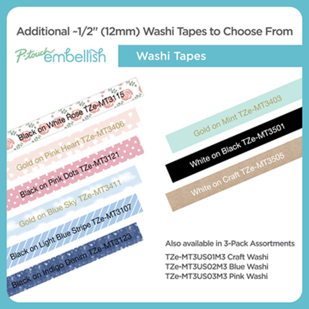 Brother P-touch Embellish Gold Print on White Satin Ribbon 12mm, , large
