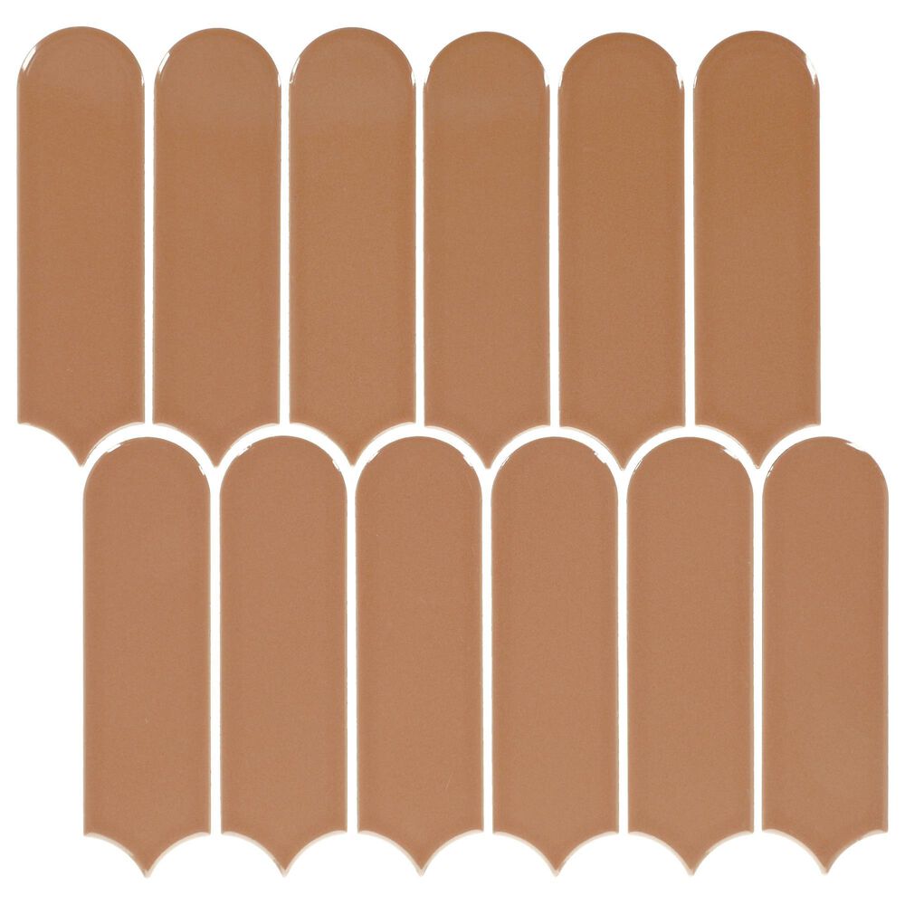 Dal-Tile Artefino Vintage Morganite 2" x 6" Fish Scale on 12" x 13" Porcelain Mosaic Sheet, , large